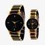 New Collection Stainless Steel Chain Couple Gold and Black Watch With Box - Watch For Women and Man image