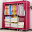 Portable Fabric Wardrobe Foldable 3 Door Clothes Closet With Shelves And Hanging Rod Rose Color image