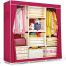 Portable Fabric Wardrobe Foldable 3 Door Clothes Closet With Shelves And Hanging Rod Rose Color image