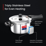 Prestige Triply Outer Lid Induction Compatible Pressure Cooker Silver Deep Lid Spillage Control Even Heat Distribution image