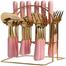 Silverware Set, Ceramic Handle Cutlery Set Stainless Steel Dinnerware Set 24Pcs Knives Forks Coffee Spoons Flatware Kitchen Dinner Tableware Set (Color Pink) image