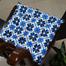 Square Chair Cushion, Cotton Fabric, Blue And Black 14x14 Inch image