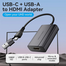 VENTION ACYHB USB-C Plus USB-A To HDMI Adapter 0.15M Gray Aluminum Alloy Type image