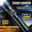 White Laser LED Flashlight 800mAh 10W Rechargeable 3000 Lumens Digital Display Zoom Multi Mode Outdoor Torch image