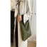 Women's Textured Leather Shoulder Bag with Patterned Strap - Green image