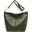 Women's Textured Leather Shoulder Bag with Patterned Strap - Green image