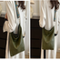 Women's Textured Leather Shoulder Bag with Patterned Strap - Green image